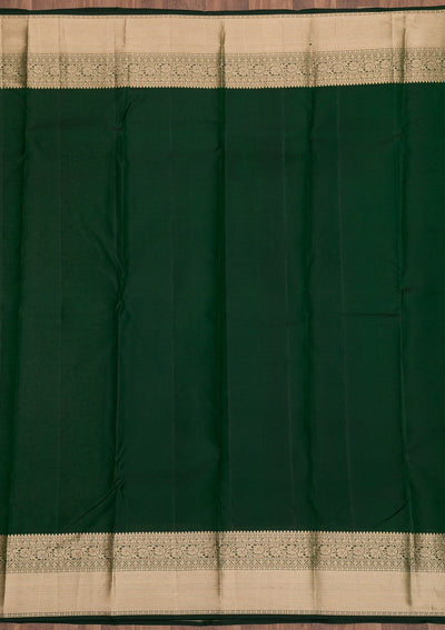 Bottle Green Zariwork Pure Silk Saree-Koskii