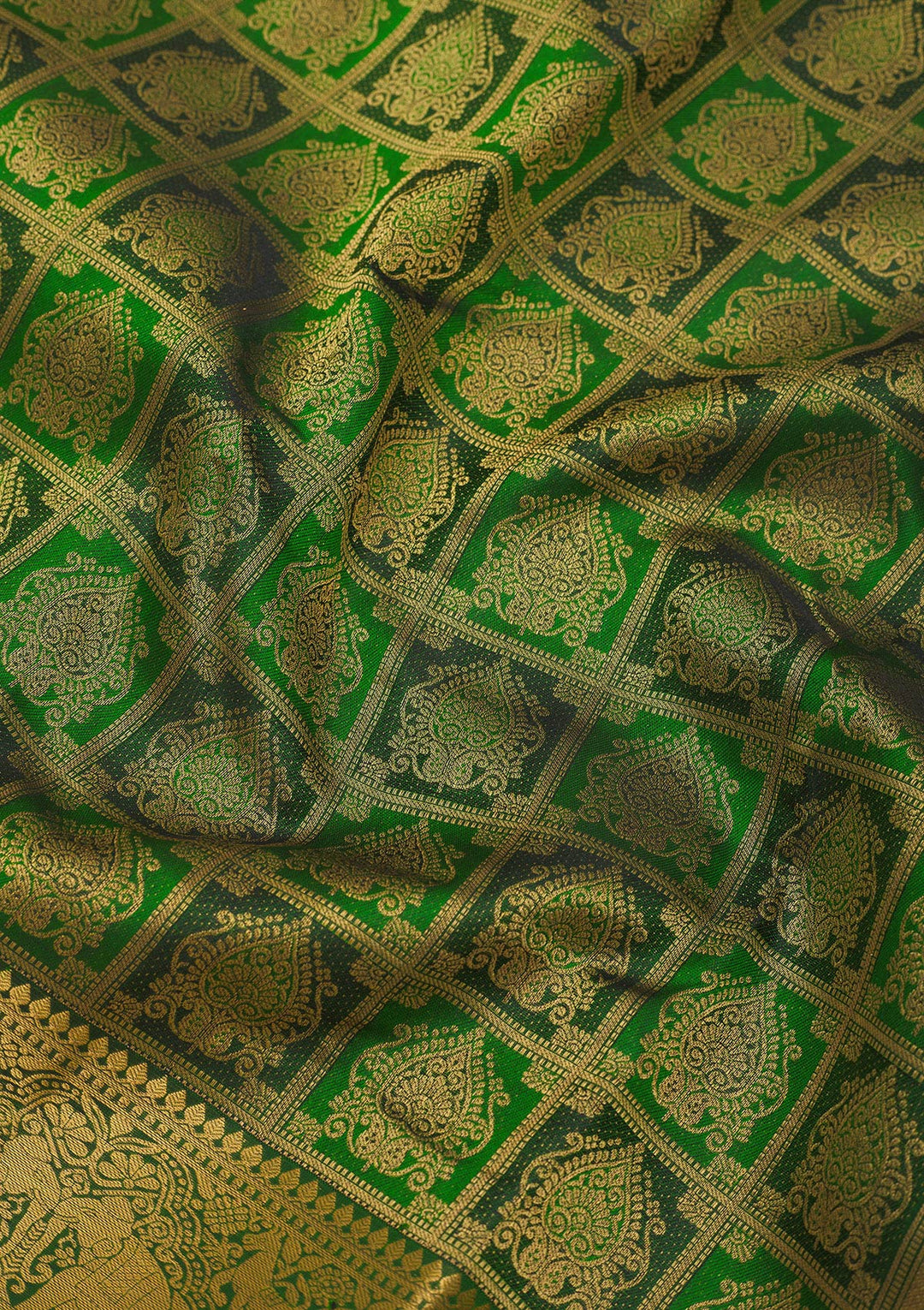 Bottle Green Zariwork Pure Silk Saree