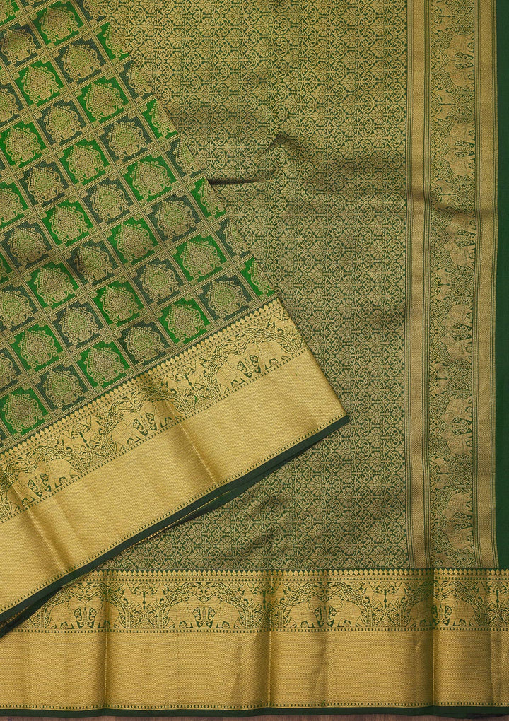 Bottle Green Zariwork Pure Silk Saree