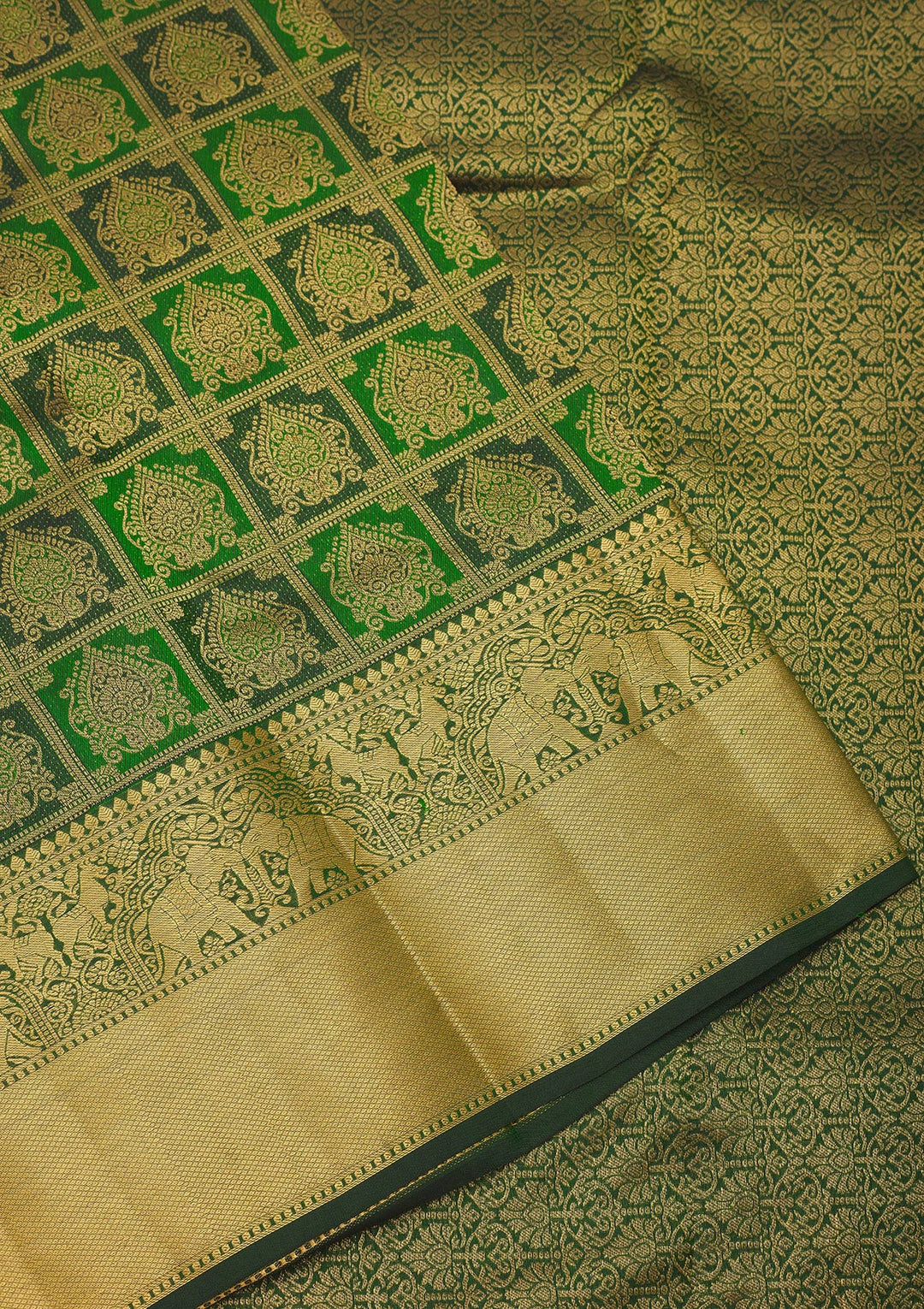 Bottle Green Zariwork Pure Silk Saree