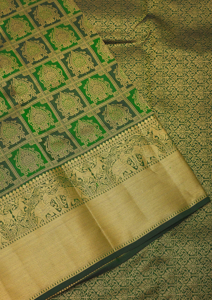 Bottle Green Zariwork Pure Silk Saree