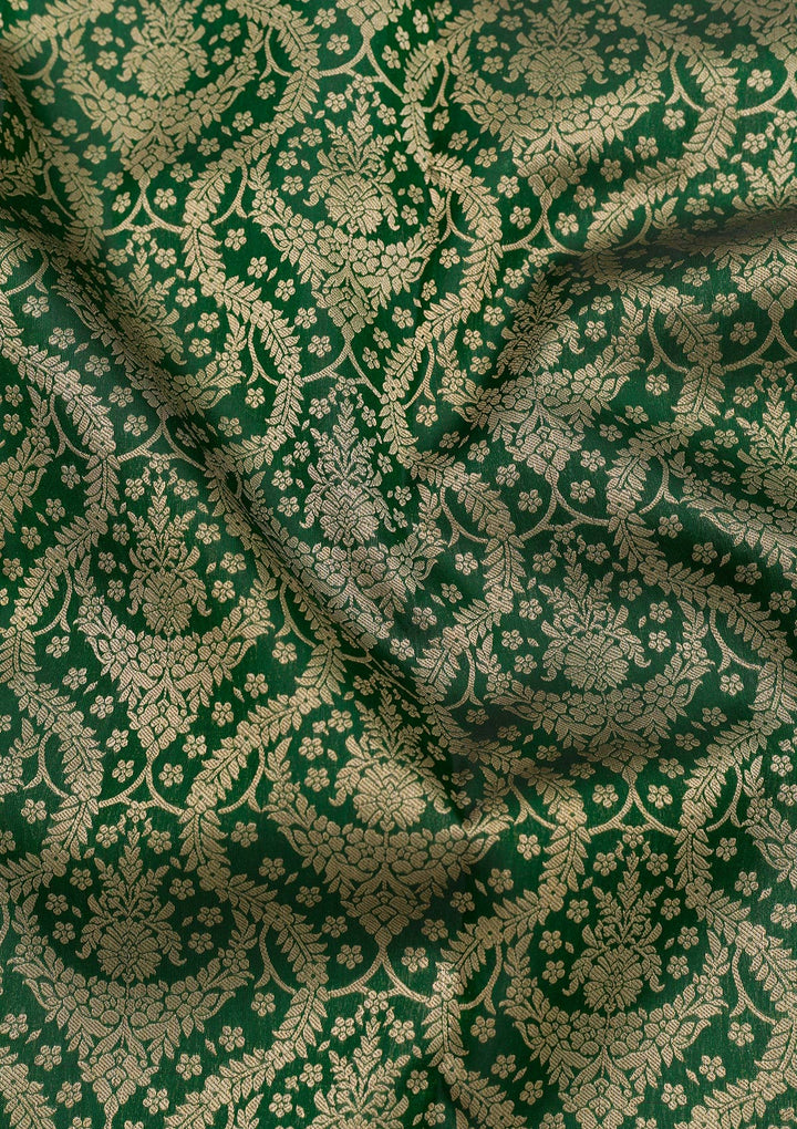 Bottle Green Zariwork Pure Silk Saree-Koskii