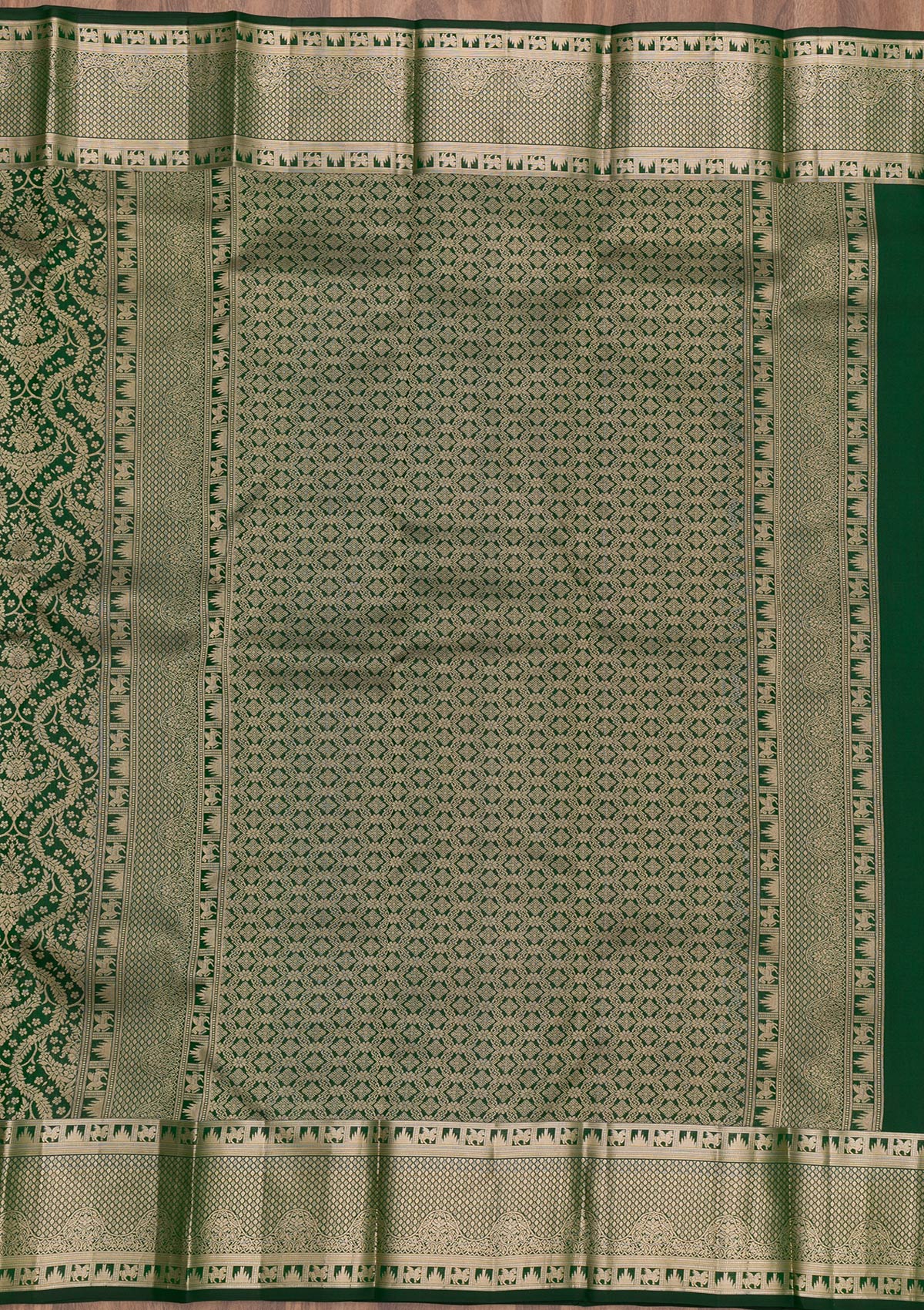 Bottle Green Zariwork Pure Silk Saree-Koskii