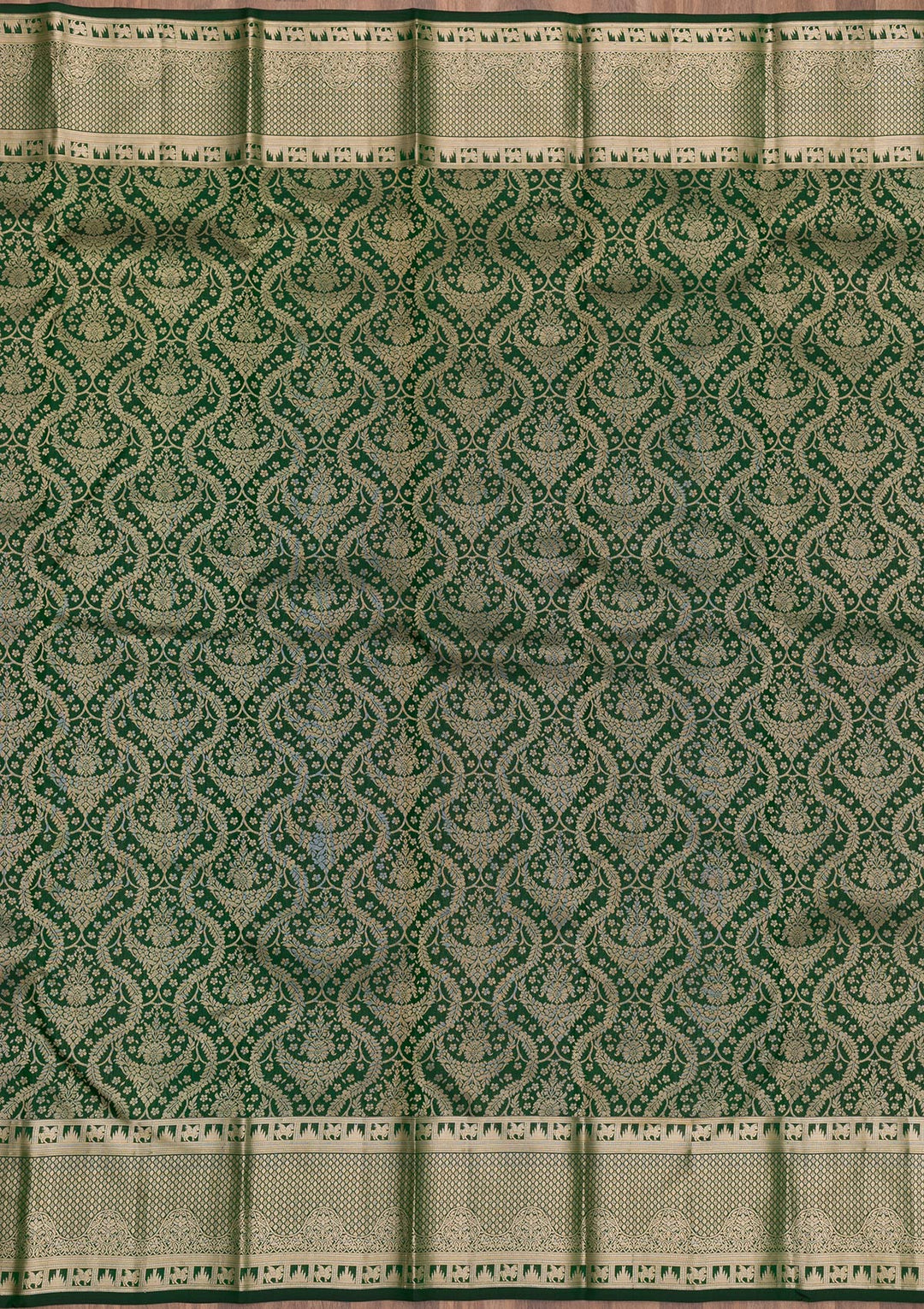 Bottle Green Zariwork Pure Silk Saree-Koskii