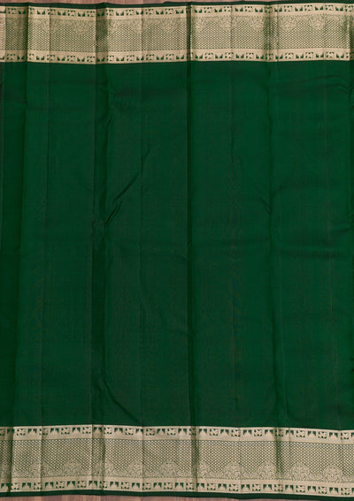 Bottle Green Zariwork Pure Silk Saree-Koskii