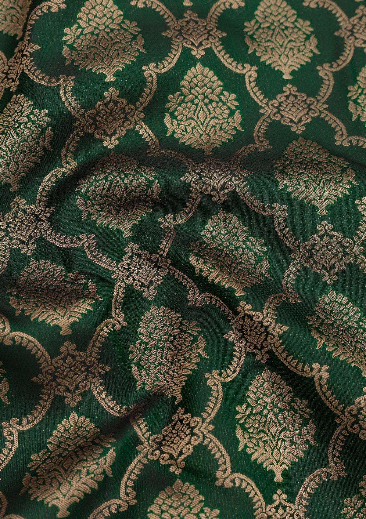 Bottle Green Zariwork Pure Silk Saree-Koskii