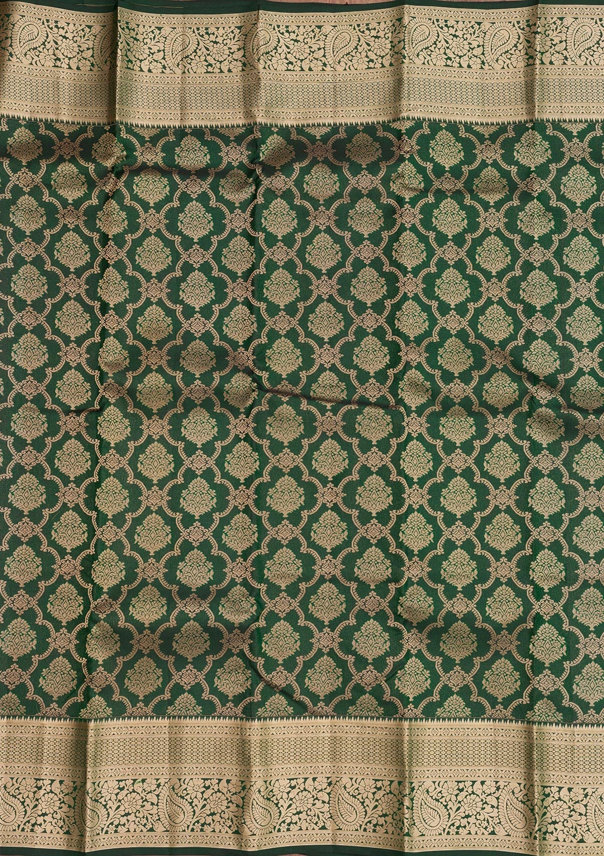 Bottle Green Zariwork Pure Silk Saree-Koskii