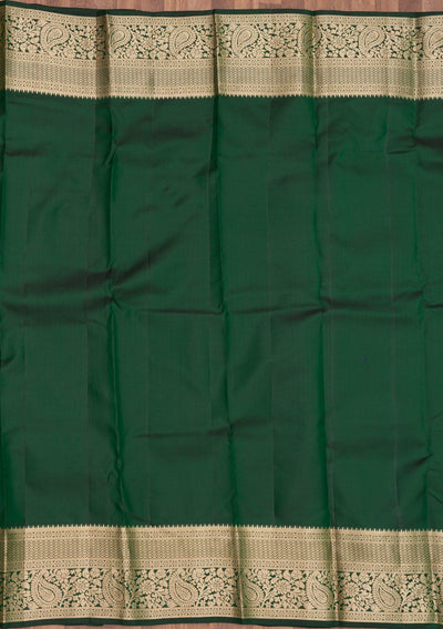 Bottle Green Zariwork Pure Silk Saree-Koskii