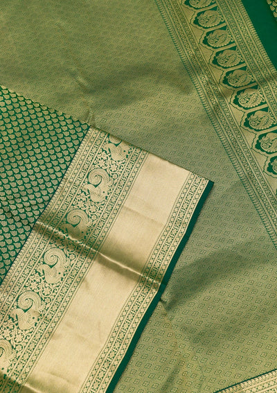 Bottle Green Zariwork Pure Silk Saree-Koskii