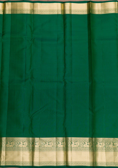 Bottle Green Zariwork Pure Silk Saree-Koskii