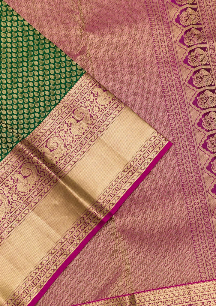Bottle Green Zariwork Pure Silk Saree-Koskii