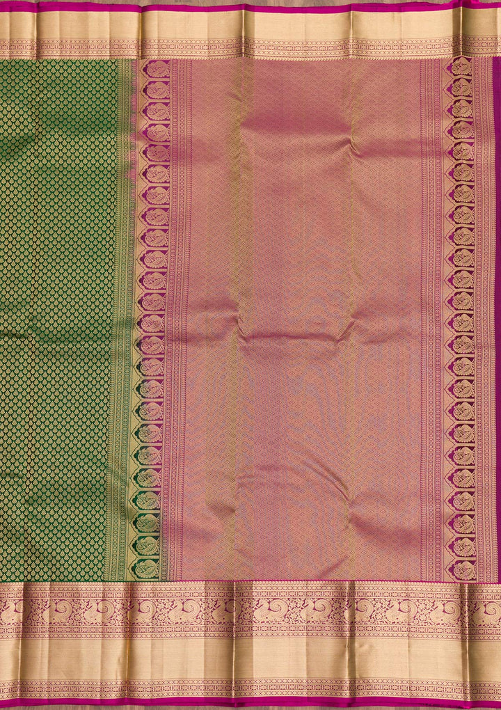 Bottle Green Zariwork Pure Silk Saree-Koskii