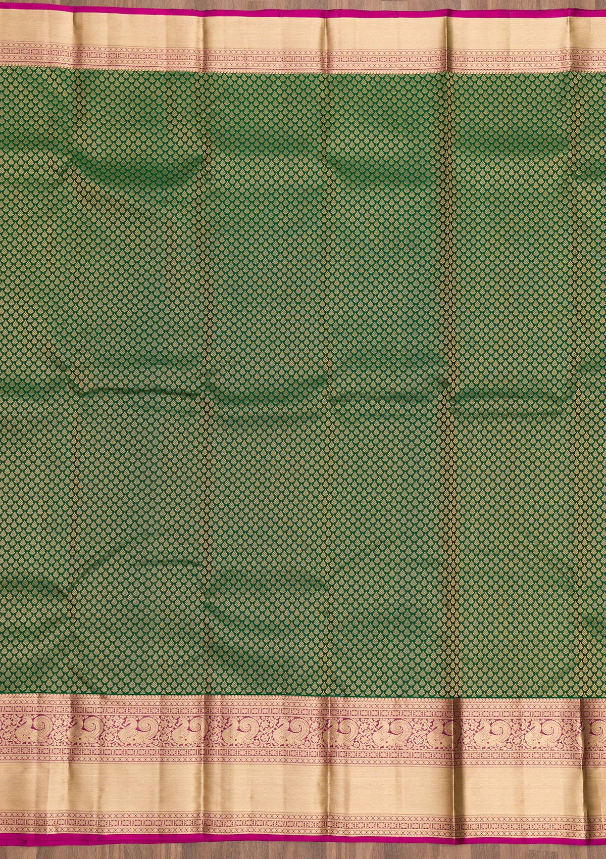 Bottle Green Zariwork Pure Silk Saree-Koskii