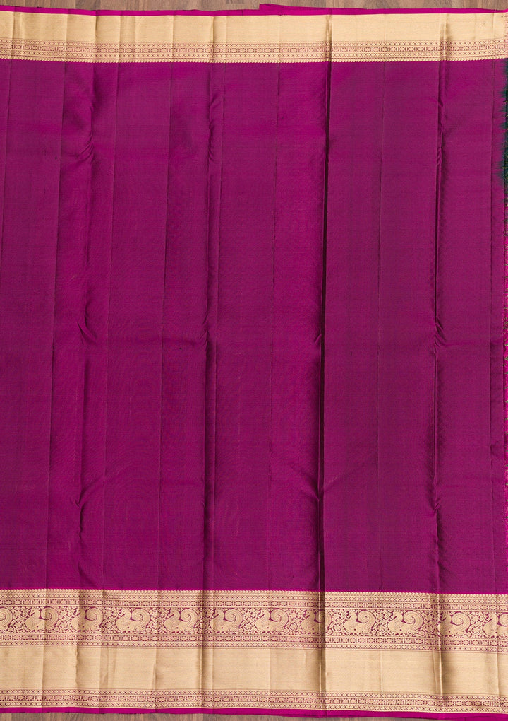 Bottle Green Zariwork Pure Silk Saree-Koskii
