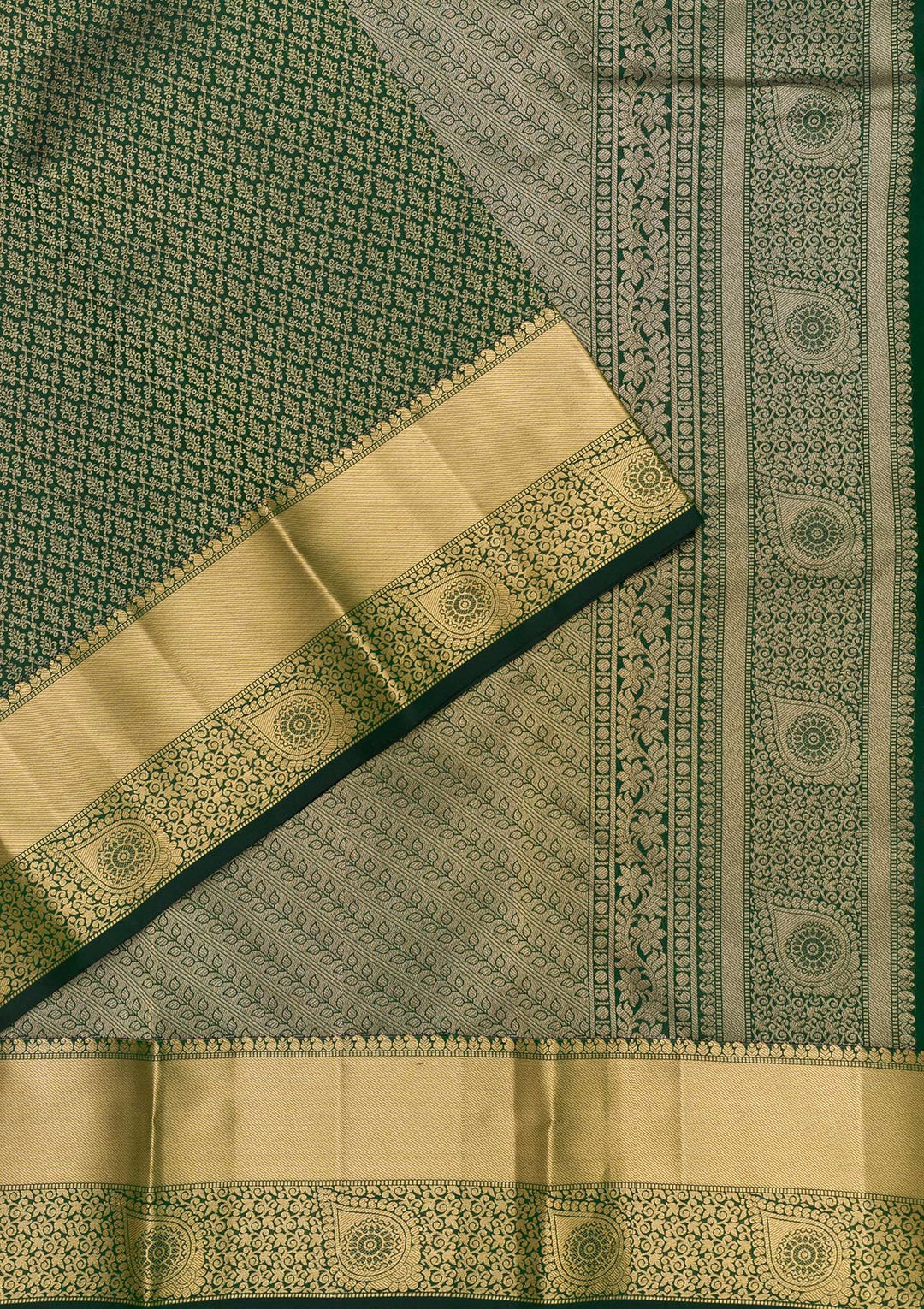 Bottle Green Zariwork Pure Silk Saree-Koskii