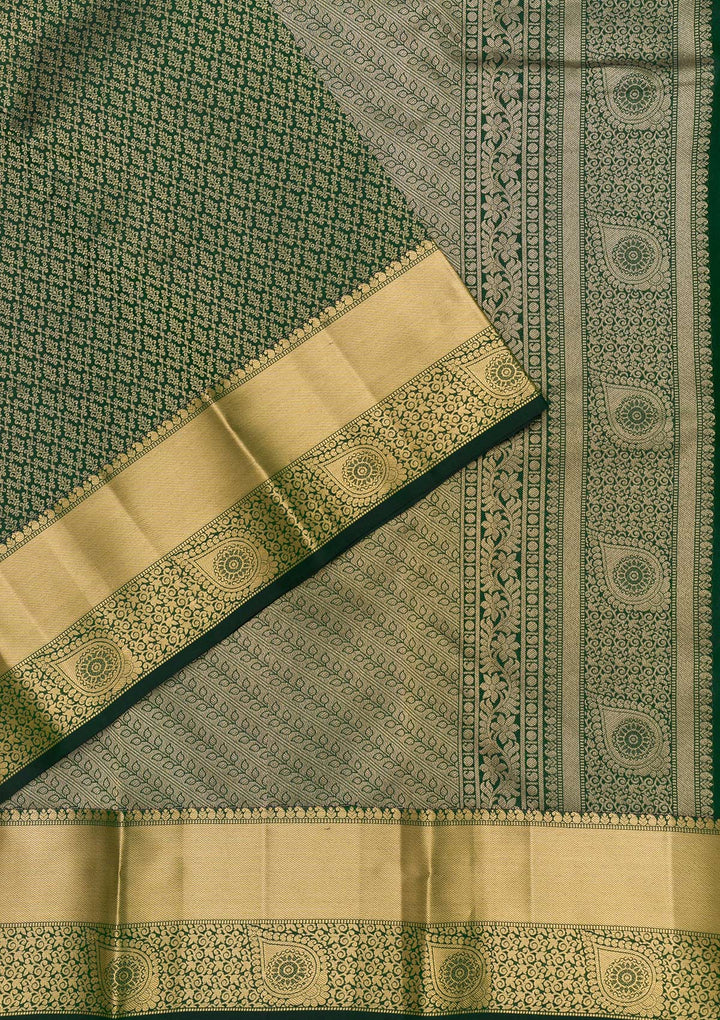 Bottle Green Zariwork Pure Silk Saree-Koskii