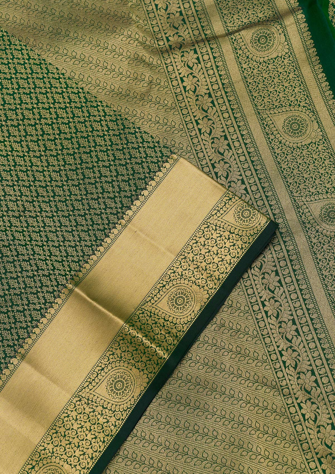 Bottle Green Zariwork Pure Silk Saree-Koskii