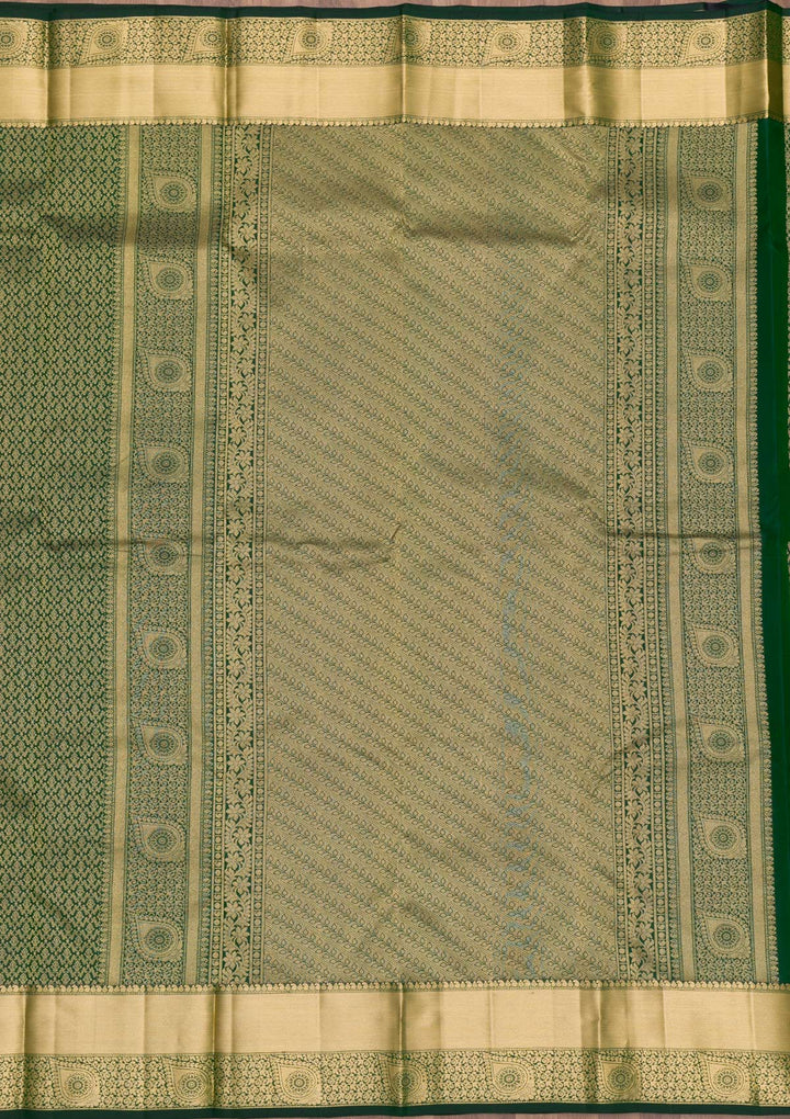 Bottle Green Zariwork Pure Silk Saree-Koskii