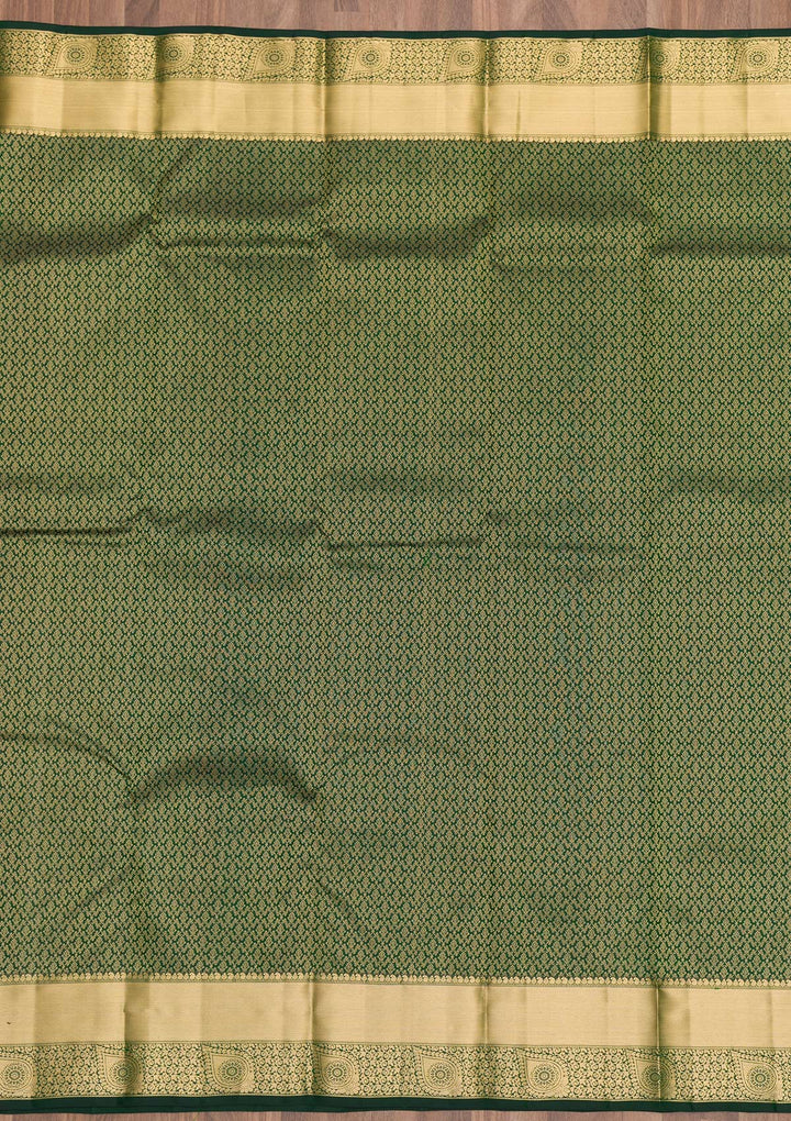 Bottle Green Zariwork Pure Silk Saree-Koskii