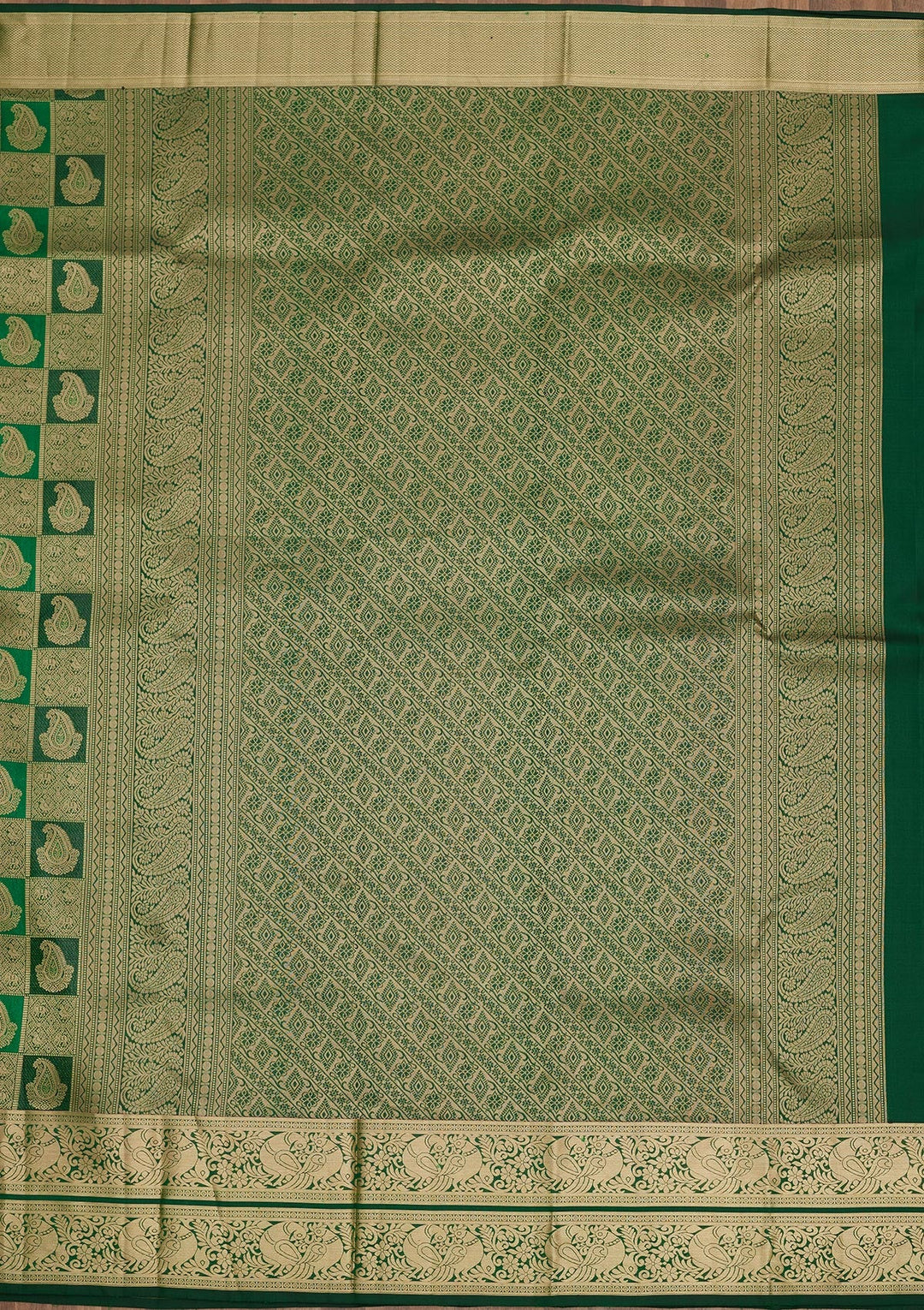 Bottle Green Zariwork Pure Silk Saree-Koskii