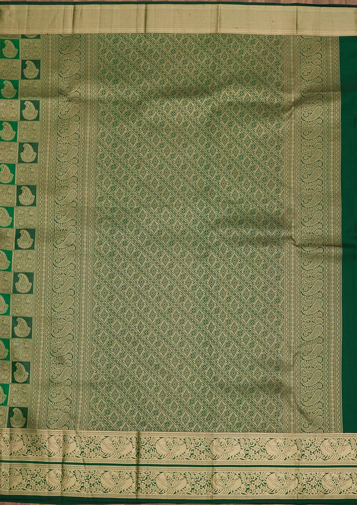 Bottle Green Zariwork Pure Silk Saree-Koskii