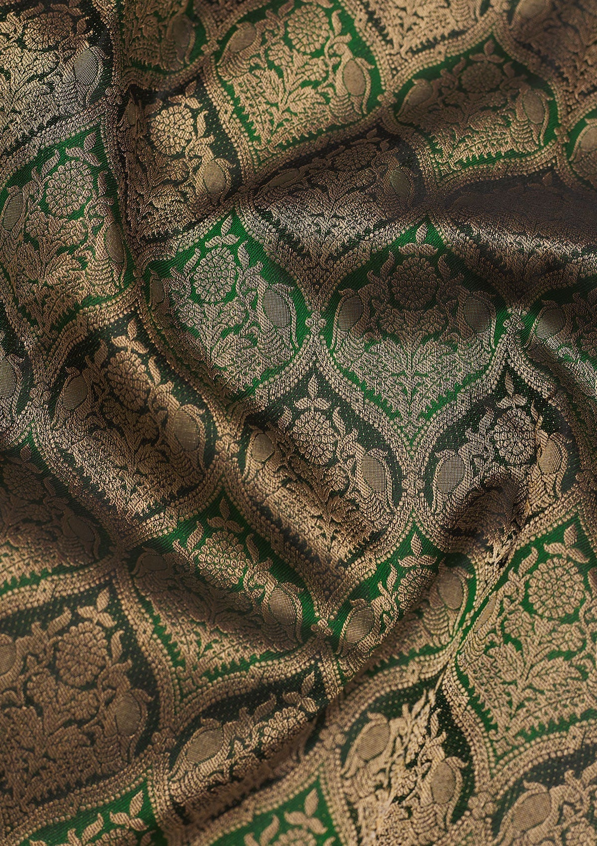 Bottle Green Zariwork Pure Silk Saree-Koskii