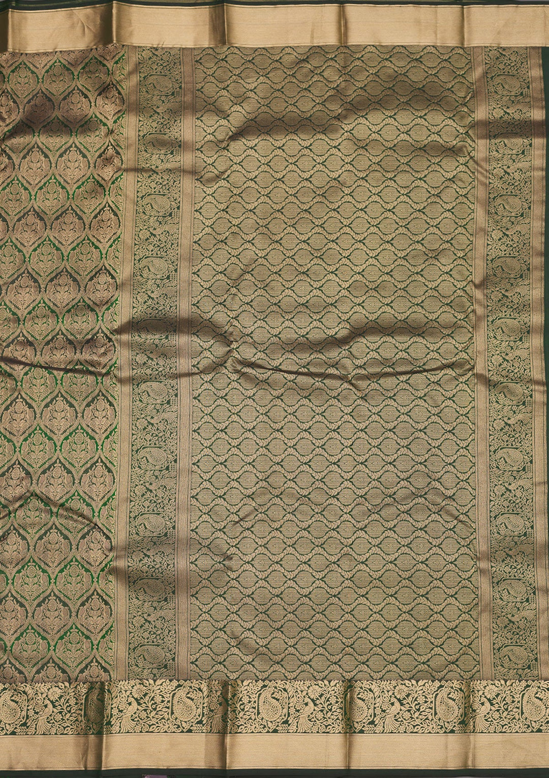 Bottle Green Zariwork Pure Silk Saree-Koskii