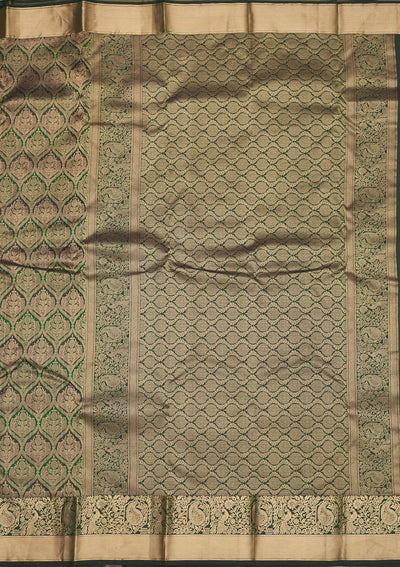 Bottle Green Zariwork Pure Silk Saree-Koskii