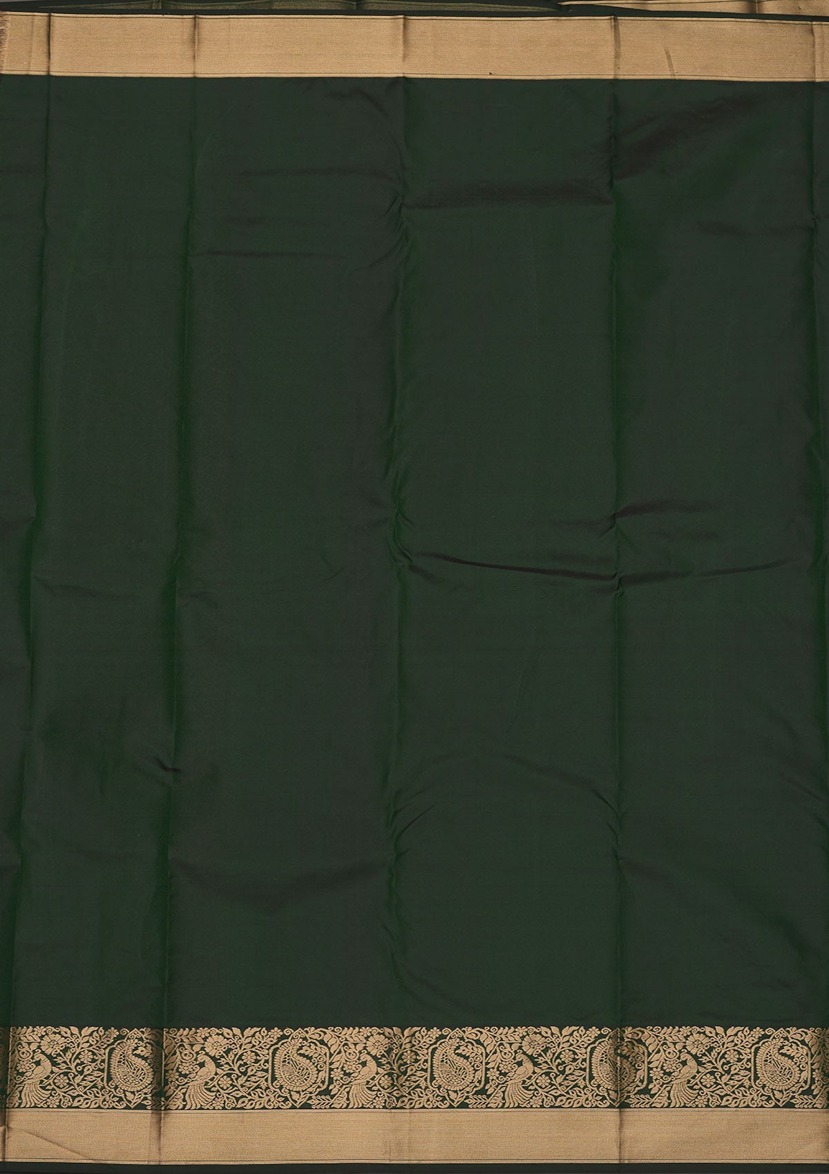 Bottle Green Zariwork Pure Silk Saree-Koskii