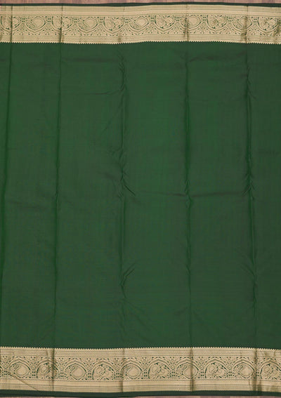 Bottle Green Zariwork Pure Silk Saree-Koskii