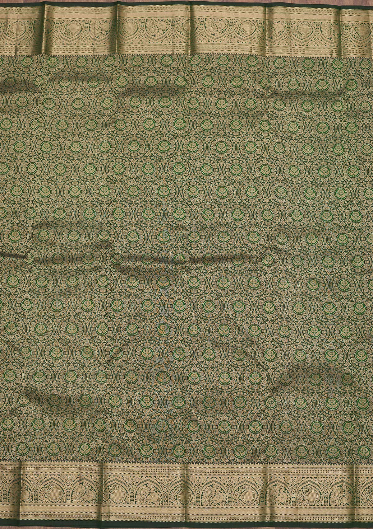 Bottle Green Zariwork Pure Silk Saree-Koskii