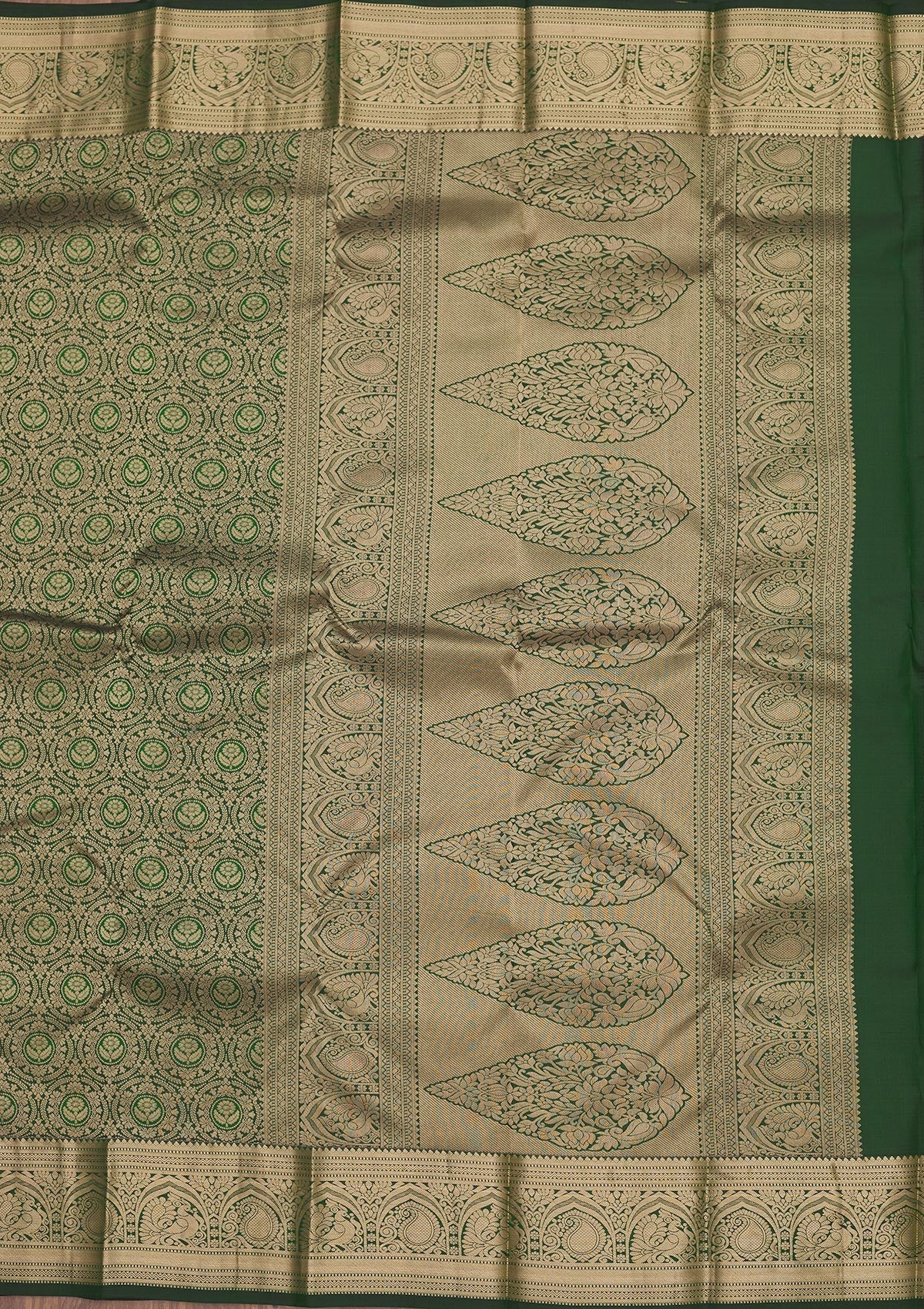 Bottle Green Zariwork Pure Silk Saree-Koskii