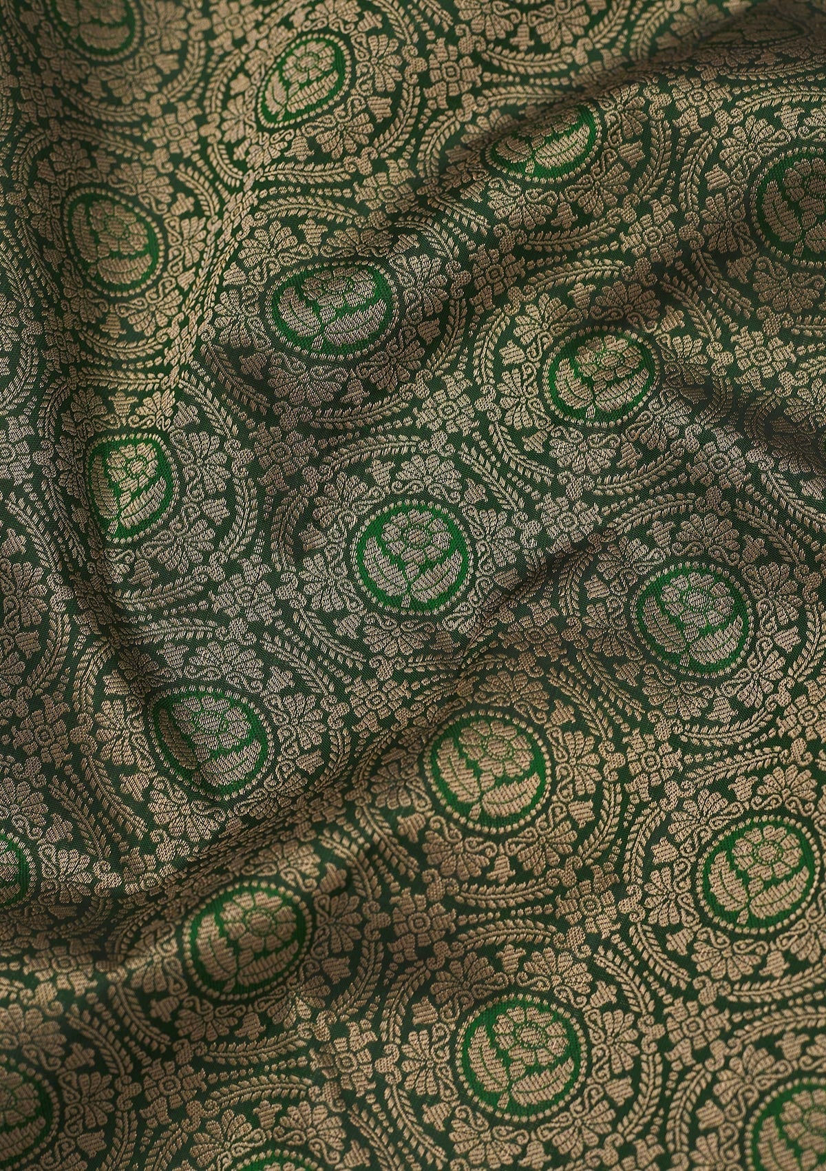 Bottle Green Zariwork Pure Silk Saree-Koskii