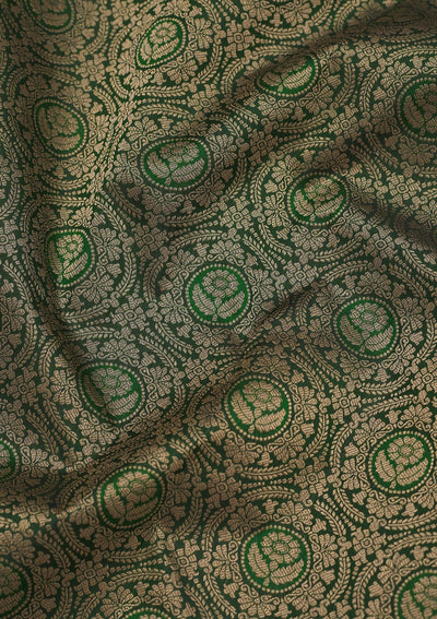 Bottle Green Zariwork Pure Silk Saree-Koskii