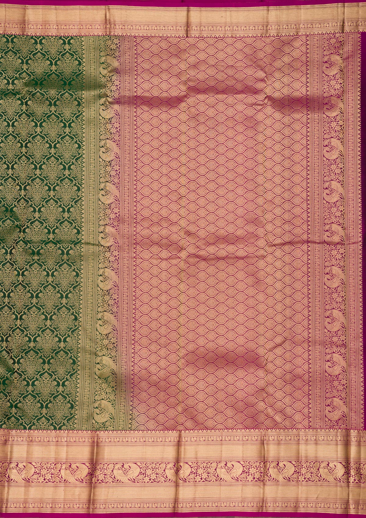 Bottle Green Zariwork Pure Silk Saree-Koskii