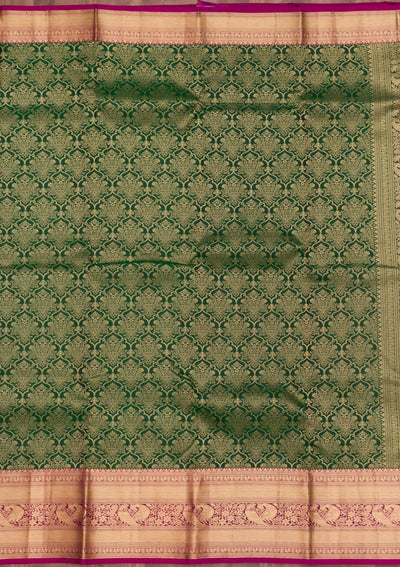 Bottle Green Zariwork Pure Silk Saree-Koskii