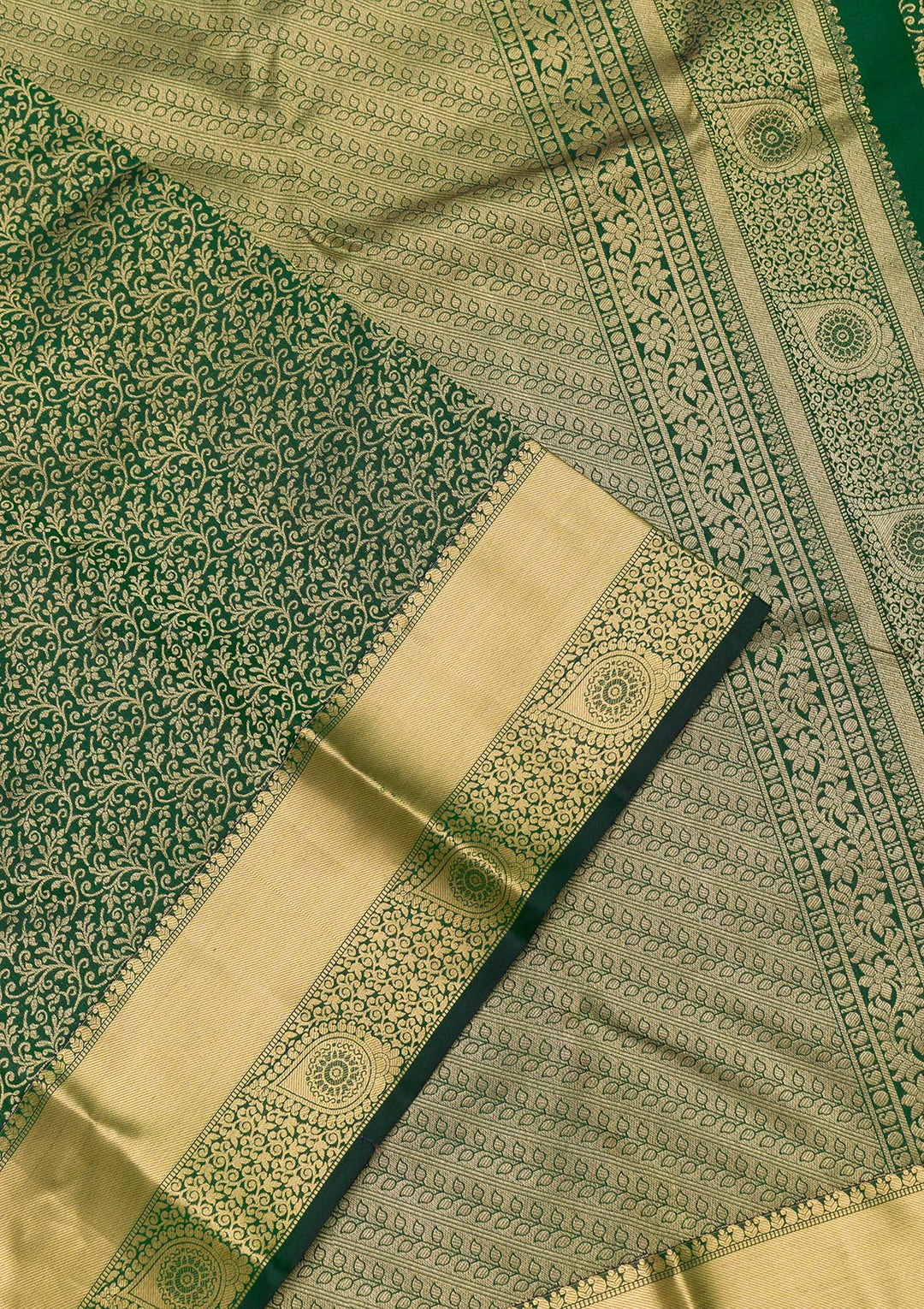 Bottle Green Zariwork Pure Silk Saree-Koskii