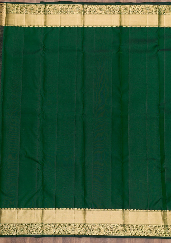 Bottle Green Zariwork Pure Silk Saree-Koskii