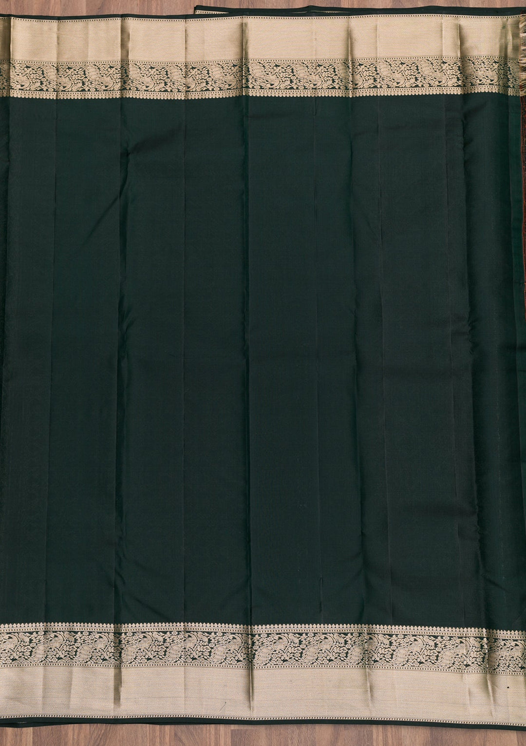 Bottle Green Zariwork Pure Silk Saree-Koskii