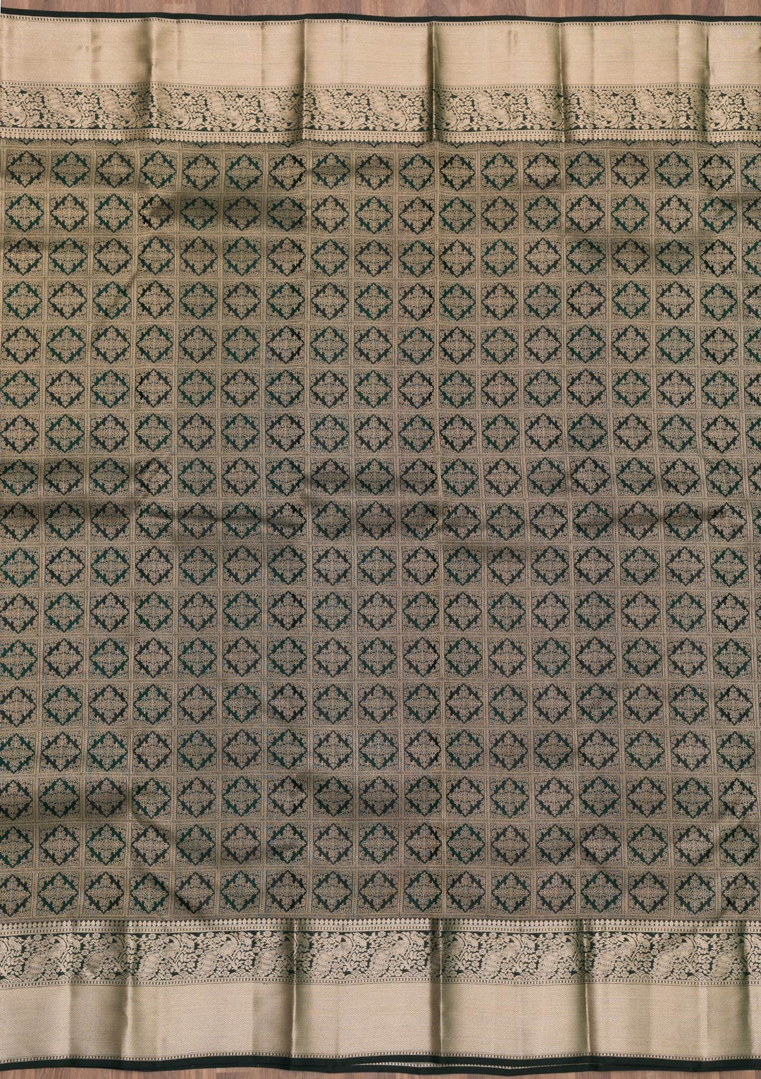 Bottle Green Zariwork Pure Silk Saree-Koskii