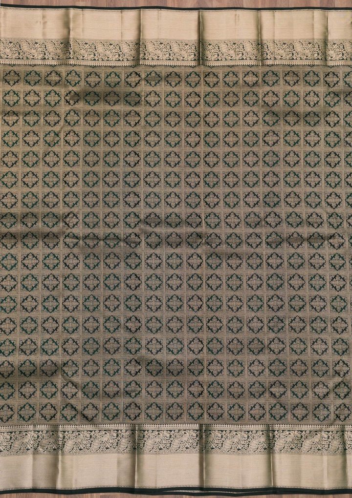 Bottle Green Zariwork Pure Silk Saree-Koskii