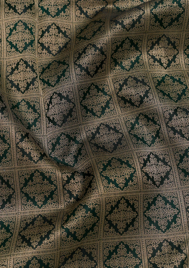 Bottle Green Zariwork Pure Silk Saree-Koskii