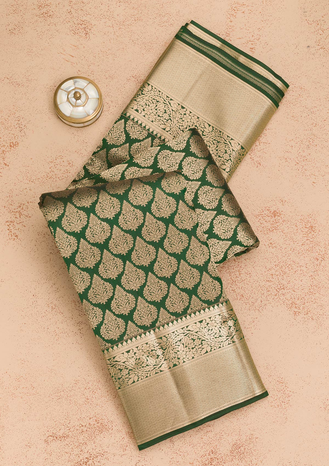 Bottle Green Zariwork Pure Silk Saree-Koskii