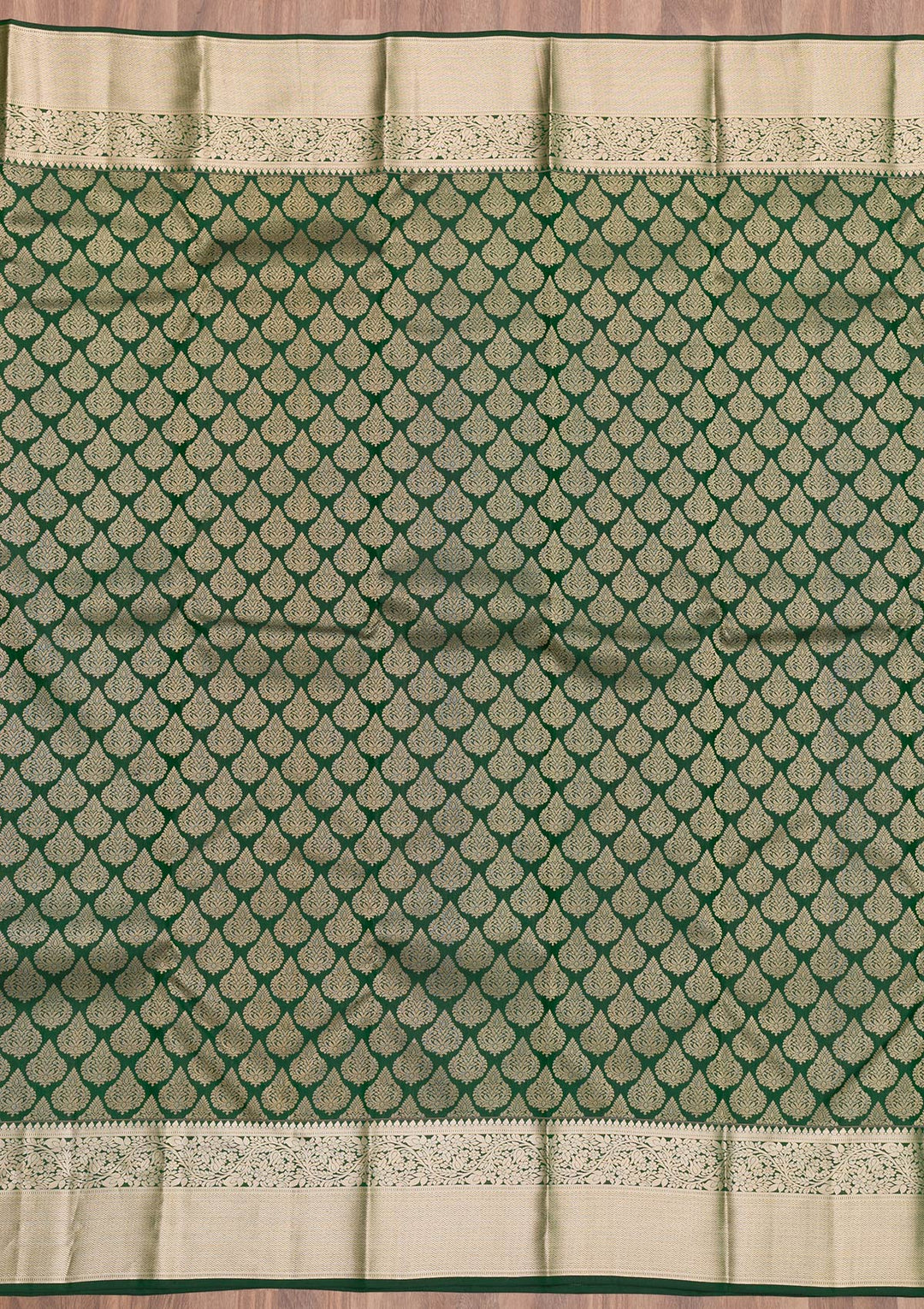 Bottle Green Zariwork Pure Silk Saree-Koskii