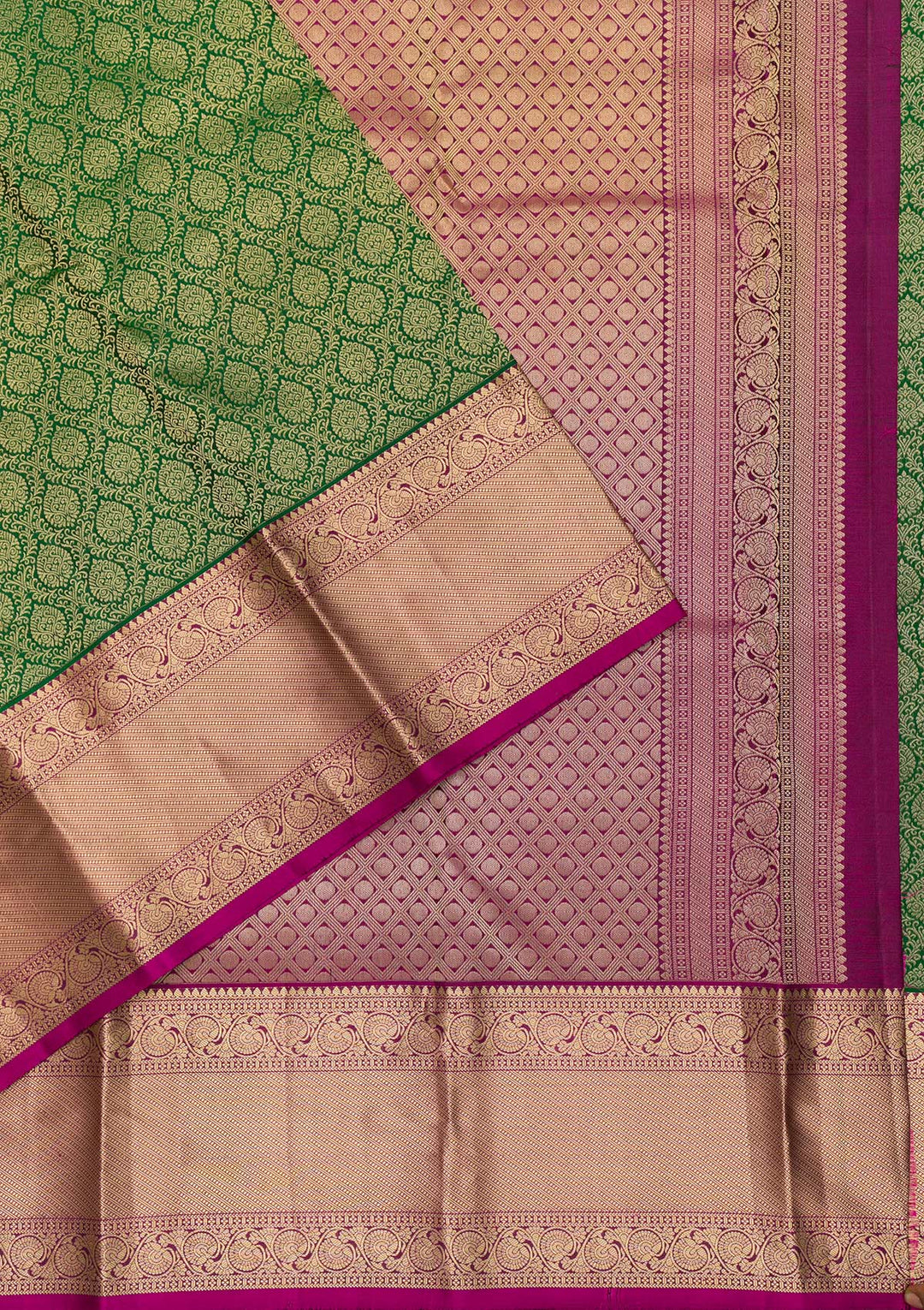 Bottle Green Zariwork Pure Silk Saree-Koskii