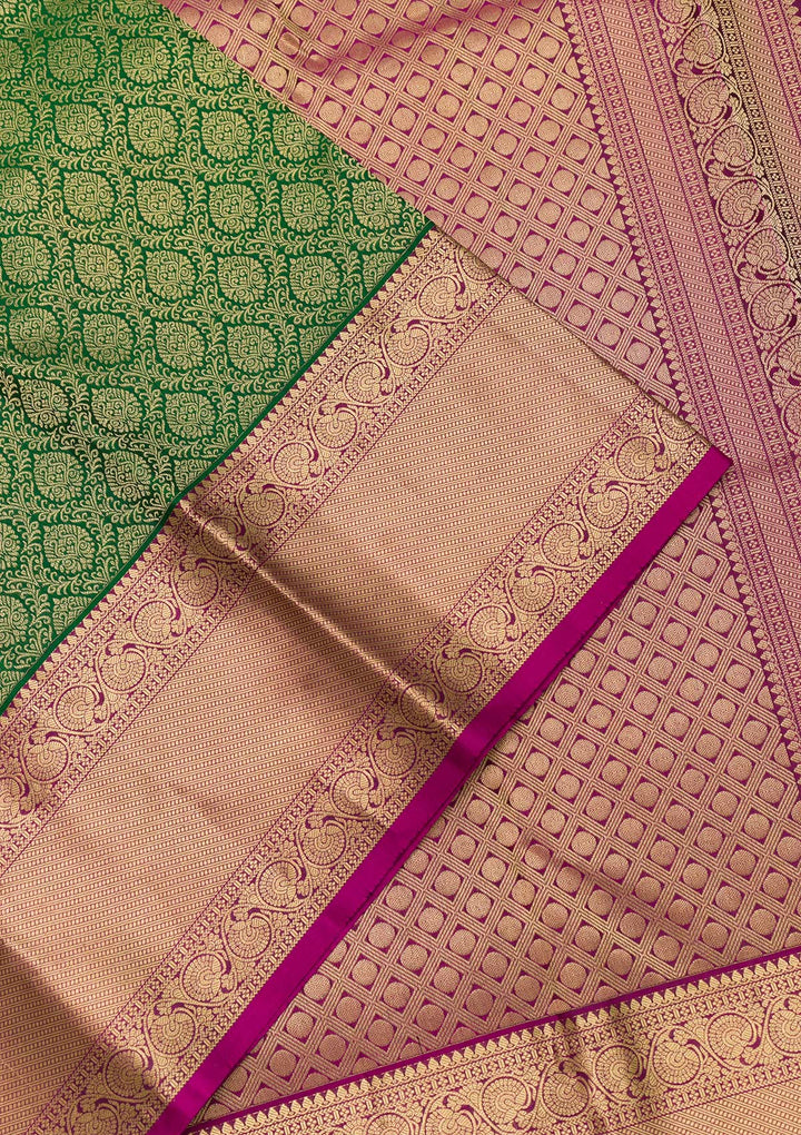 Bottle Green Zariwork Pure Silk Saree-Koskii