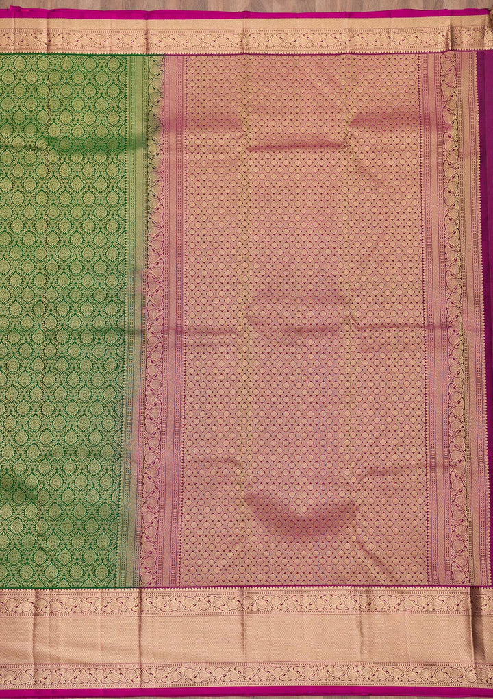 Bottle Green Zariwork Pure Silk Saree-Koskii