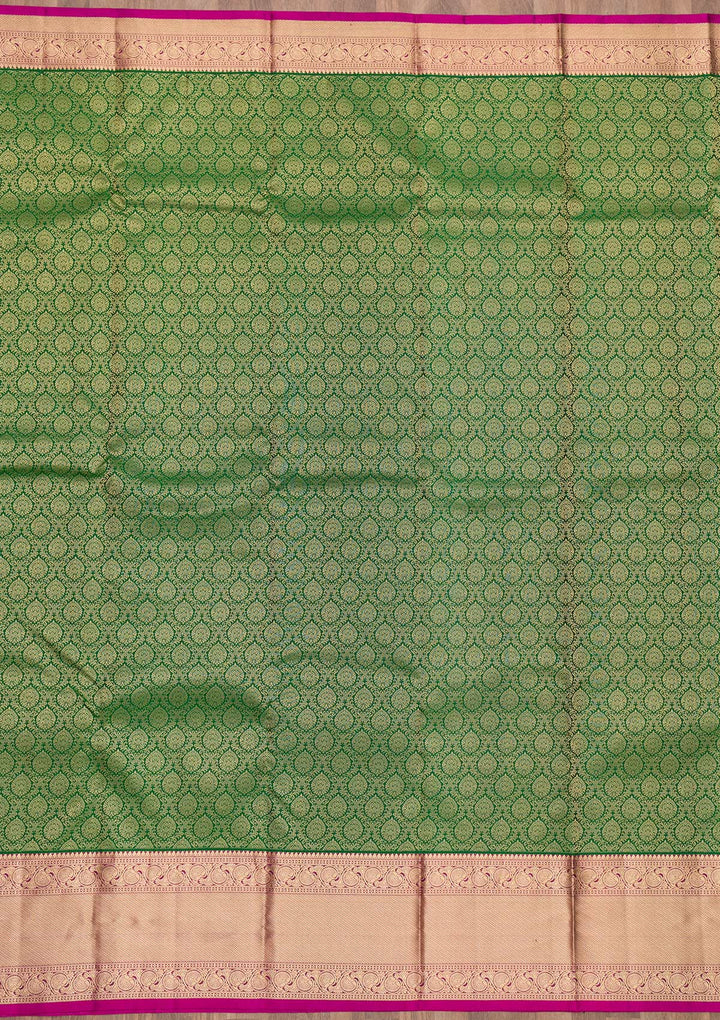 Bottle Green Zariwork Pure Silk Saree-Koskii
