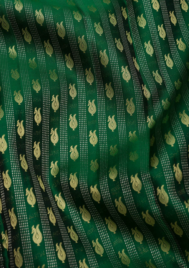 Bottle Green Zariwork Pure Silk Saree-Koskii