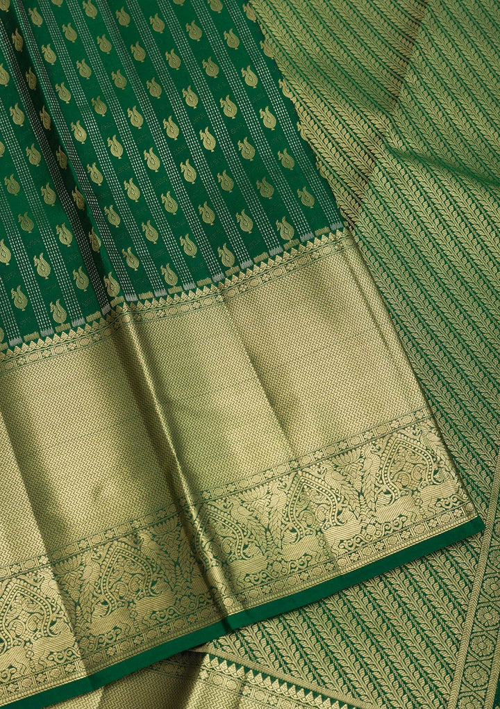 Bottle Green Zariwork Pure Silk Saree-Koskii